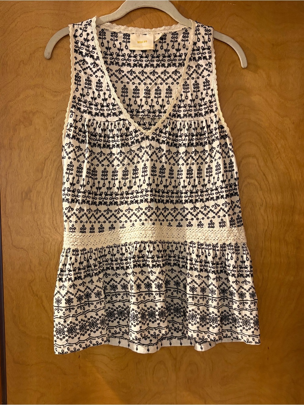 Maeve Cream Sleeveless Embroidered Peplum Tank - Black Pattern